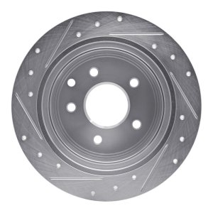 Nissan Maxima Brake Rotor (1) - Rear Right - R1 Concepts - Drilled & Slotted - Silver - `02-`25